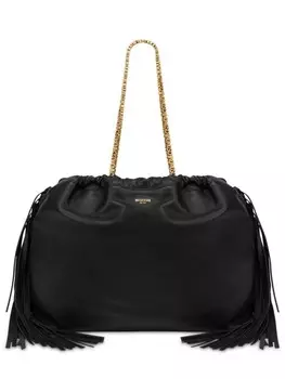 Moschino сумка-ведро с бахромой и логотипом, черный