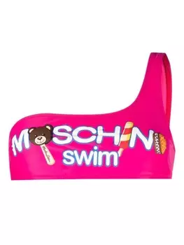 Moschino топ бикини асимметричного кроя с логотипом, розовый