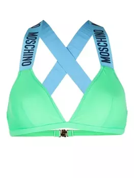 Moschino топ бикини с тисненым логотипом, зеленый