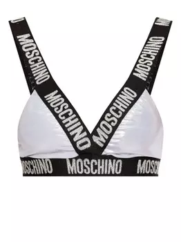 Moschino треугольный бикини-топ с логотипом и лентой, серебристый