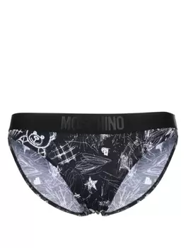 Moschino трусы-брифы с логотипом и принтом, черный