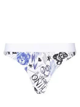 Moschino трусы-стринги с графичным принтом, белый