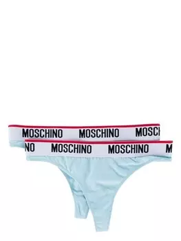 Moschino трусы-стринги с логотипом, синий