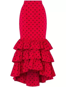 Moschino юбка в горох с оборками, красный