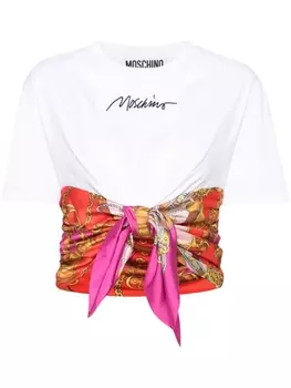 Moschino укороченная футболка с шарфом, белый