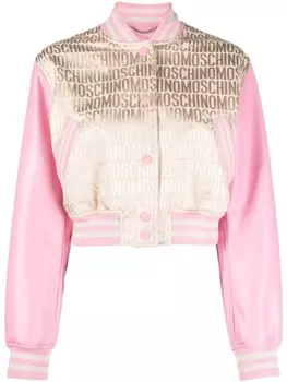 Moschino укороченная куртка с жаккардовым логотипом, нейтральный цвет