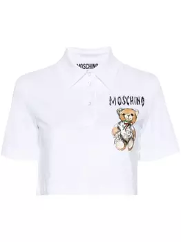 Moschino укороченная рубашка поло с принтом Teddy Bear, белый