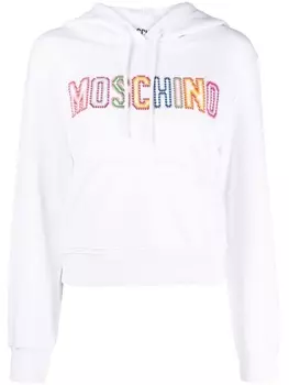 Moschino укороченное худи с вышитым логотипом, белый
