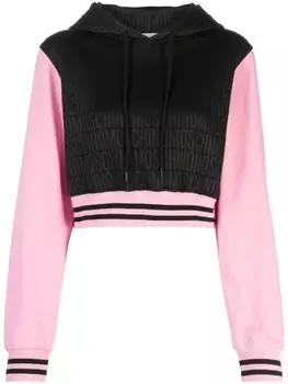 Moschino укороченное худи с жаккардовым логотипом, черный