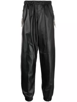 Moschino укороченные спортивные брюки из кожи, черный