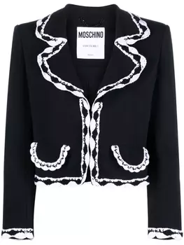 Moschino укороченный блейзер с отделкой в технике макраме, черный