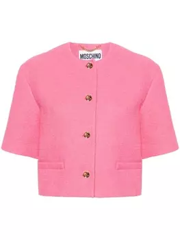 Moschino укороченный твидовый жакет с короткими рукавами, розовый