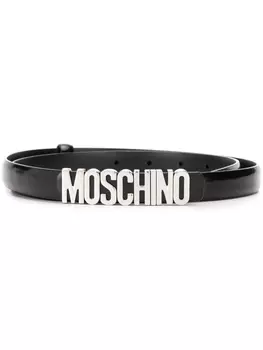 Moschino узкий ремень с логотипом на пряжке, черный