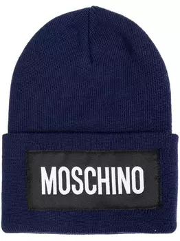 Moschino вязаная шапка с логотипом, синий