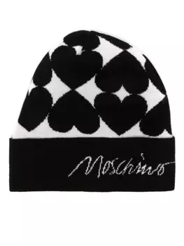 Moschino жаккардовая шапка бини из смесовой шерсти, черный