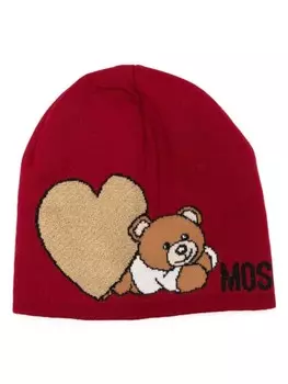 Moschino жаккардовая шапка бини Teddy Bear, красный