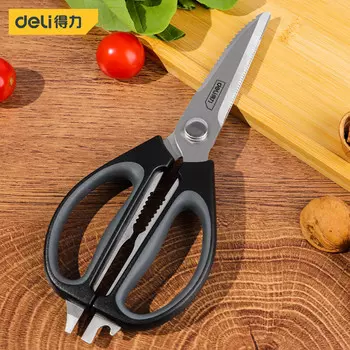 Мощные многофункциональные ножницы Deli, офисные кухонные ножницы 250 мм, бытовые ножницы с прорезиненными ручками, прямая головка DL358310