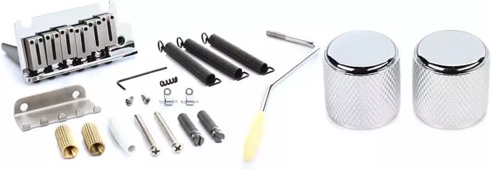 Мост Fender American Series Strat Tremolo в сборе — хромированный комплект с ручками Fender Telecaster/Precision Bass с накаткой 0991366000=1 0992050000=1