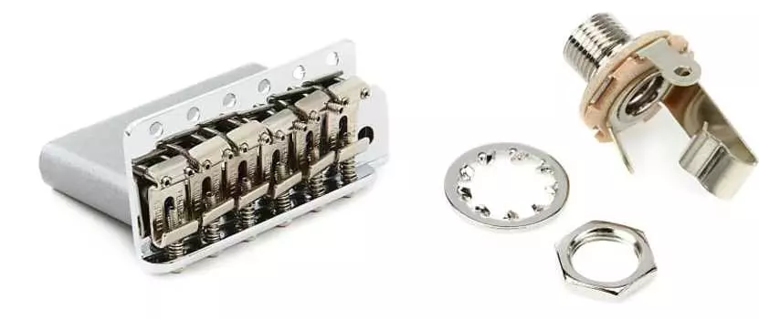 Мост Fender American Vintage Strat Tremolo в сборе - хромированный комплект с 1/4-дюймовым 2-проводным гитарным выходным разъемом Fender 0992049000=1 0021956049=1