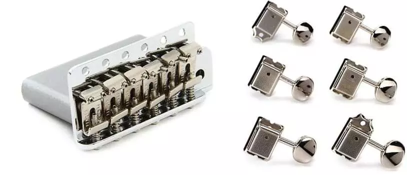 Мост Fender American Vintage Strat Tremolo в сборе — хромированный комплект с набором тюнинговых машин Fender American Vintage Stratocaster-Telecaster — никель 0992049000=1 0992040000=1
