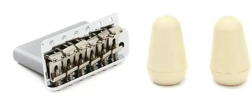 Мост Fender American Vintage Strat Tremolo в сборе — хромированный комплект с наконечником переключателя Fender Road Worn Stratocaster (2) — состаренный белый 0992049000=1 0997205000=1