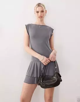 Motel - Lalana - Обтягивающее мини-платье серого цвета с оборками