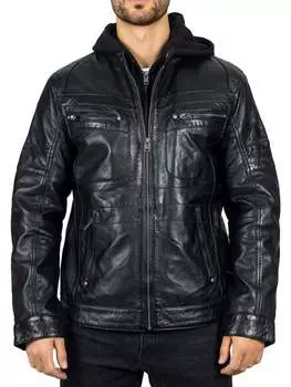 Мотоциклетная куртка байкера из натуральной кожи с капюшоном TruClothing, черный