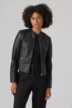 Мотоциклетная куртка без воротника из искусственной кожи Vero Moda, черный