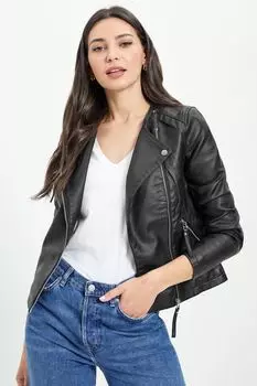 Мотоциклетная куртка без воротника Vero Moda из искусственной кожи VERO MODA, черный