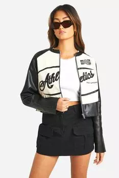 Мотоциклетная куртка из искусственной кожи для легкой атлетики boohoo, черный