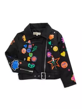 Мотоциклетная куртка из искусственной кожи для маленьких девочек Baby Sara, черный