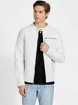 Мотоциклетная куртка из искусственной кожи с потертой рекой Guess Factory, цвет Pure White