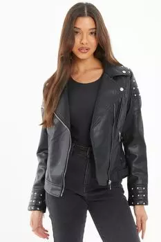 Мотоциклетная куртка из искусственной кожи с заклепками Quiz, черный