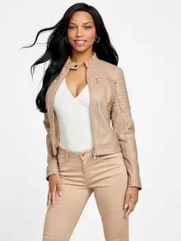 Мотоциклетная куртка из искусственной кожи Shanny Guess Factory, цвет Wet Sand