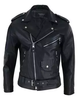 Мотоциклетная куртка из коровьей кожи с перекрестной молнией TruClothing, черный
