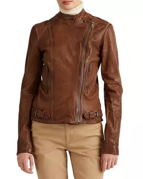 Мотоциклетная куртка из полированной кожи Lauren Ralph Lauren, коричневый