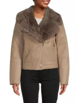 Мотоциклетная куртка с отделкой из искусственного меха и подкладкой Patrizia Luca, тауп