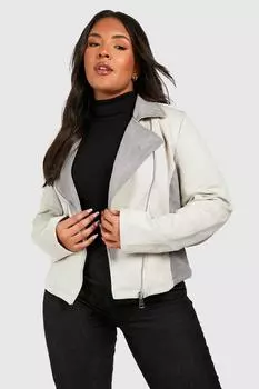 Мотокуртка из замши азимметричная на молнии Boohoo, серый