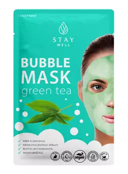 Моющаяся тканевая маска для лица deep cleansing bubble mask – green tea Stay Well, вес 20 гр.