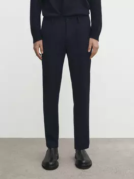 Моющиеся шерстяные брюки-чиносы Massimo Dutti, темно-синий