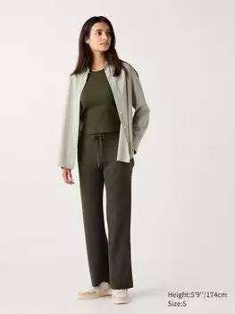 Моющиеся трикотажные брюки в рубчик длинные Uniqlo, зеленый