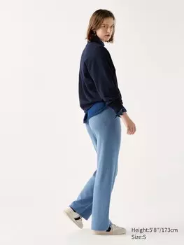 Моющиеся трикотажные брюки в рубчик длинные Uniqlo, синий