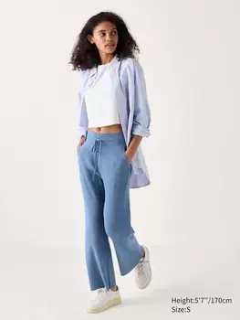Моющиеся трикотажные брюки в рубчик Uniqlo, синий