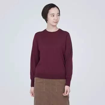 Моющийся шерстяной свитер с круглым вырезом высокой плотности MUJI, бургундия