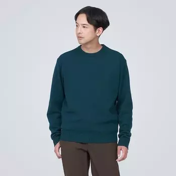 Моющийся шерстяной свитер средней толщины с круглым вырезом MUJI, синий