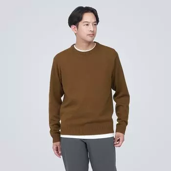 Моющийся шерстяной свитер средней толщины с круглым вырезом MUJI, верблюд