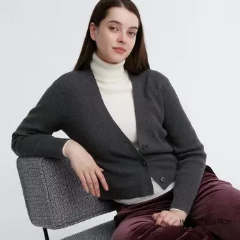 Моющийся вязаный кардиган в рубчик Uniqlo, темно-серый