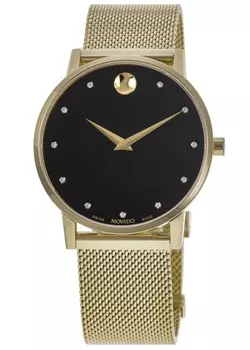 Movado Museum Classic Black Diamond Dial Gold Steel Мужские часы 0607512