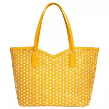 Moynat Сумка-шоппер из холщовой коровьей кожи в стиле пэчворк, сумка-шоппер через плечо, женская, желто-белая