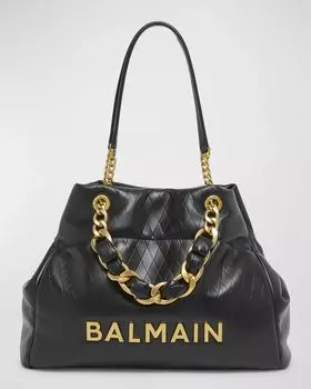Мягкая большая сумка 1945 Cabas из тисненой кожи Balmain, цвет Noir